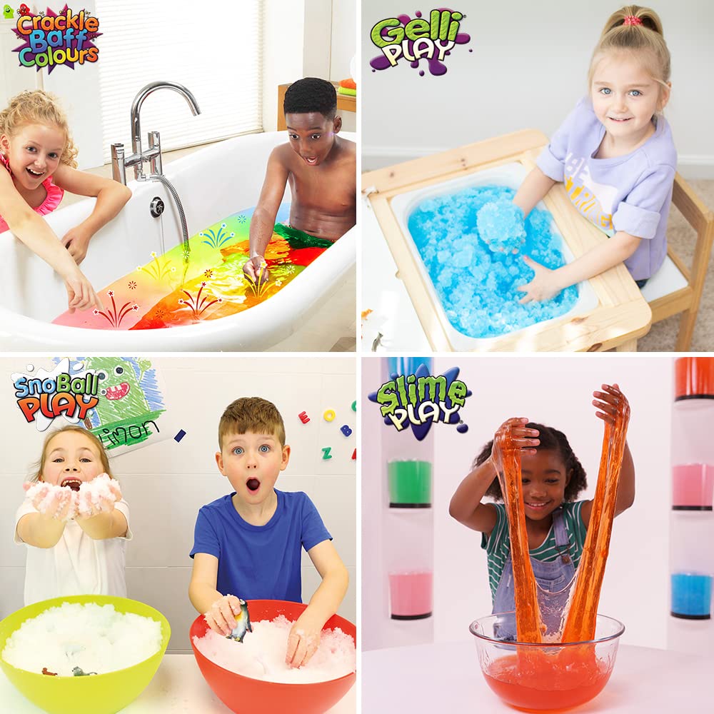 Crianças divertem-se com os produtos Zimpli Kids: Crackle Baff, Gelli Play, Snoball Play e Slime Play.
