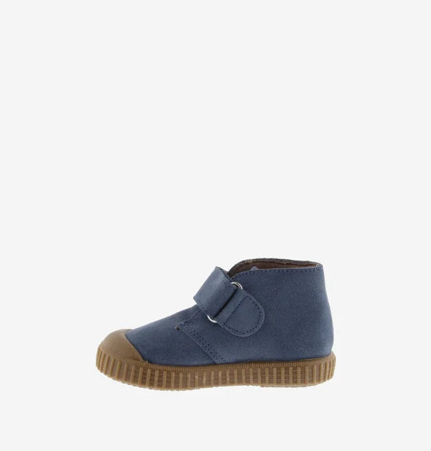 Victoria botins calçado respeitador barefoot couro sola castanha azul lado