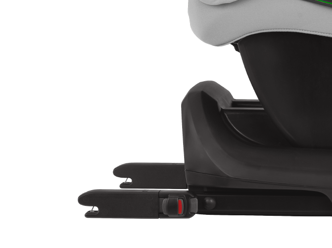 Vista lateral da base ISOFIX da cadeira auto PIPA Next, destacando os pontos de ancoragem e indicadores de instalação.