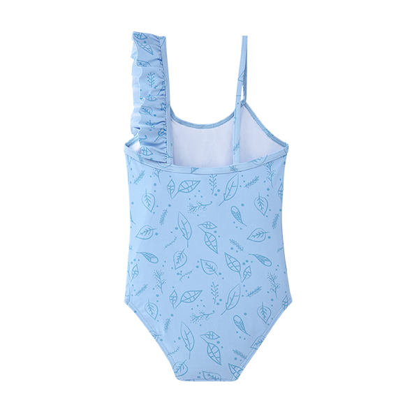 Waterlemon Girl's Blue Beach Swimsuit with Leaf Design