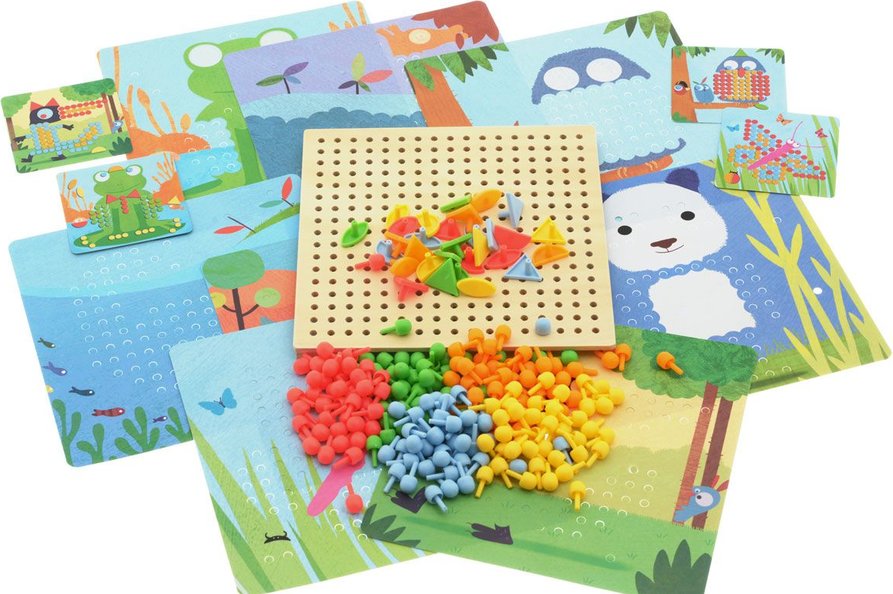 Djeco Juego de mosaicos con clavijas - Mosaico Rigolo