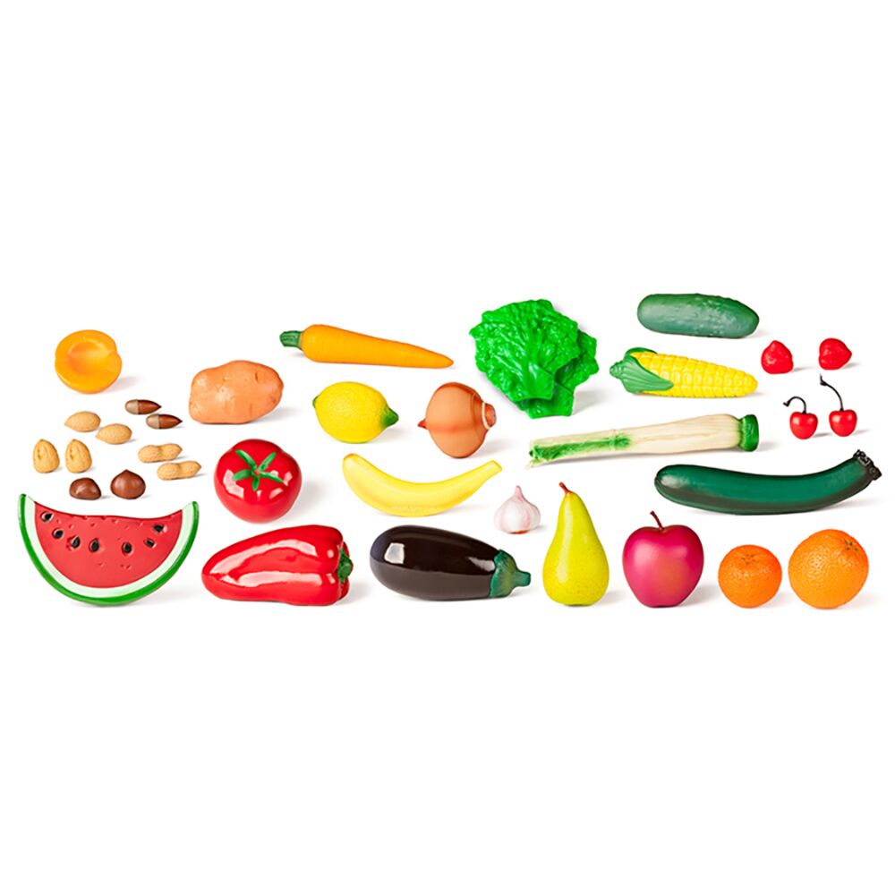 Miniland Caja de Frutas, Verduras y Frutos Secos tamaño realista 35 piezas 