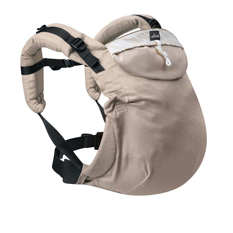 Mochila Neobulle Ajustável BabySize Savane em tons bege, mostrando as alças acolchoadas e o design ergonômico.