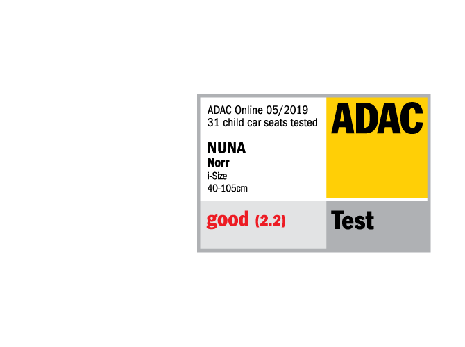 Certificação ADAC mostrando a classificação "good" para a cadeira auto Norr.