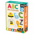 Caixa do jogo de puzzle Headu "ABC dos Animais" em Português, mostrando letras A, B e C formadas por animais como Abelha, Baleia e Crocodilo, com indicação de idade 3-6 anos.