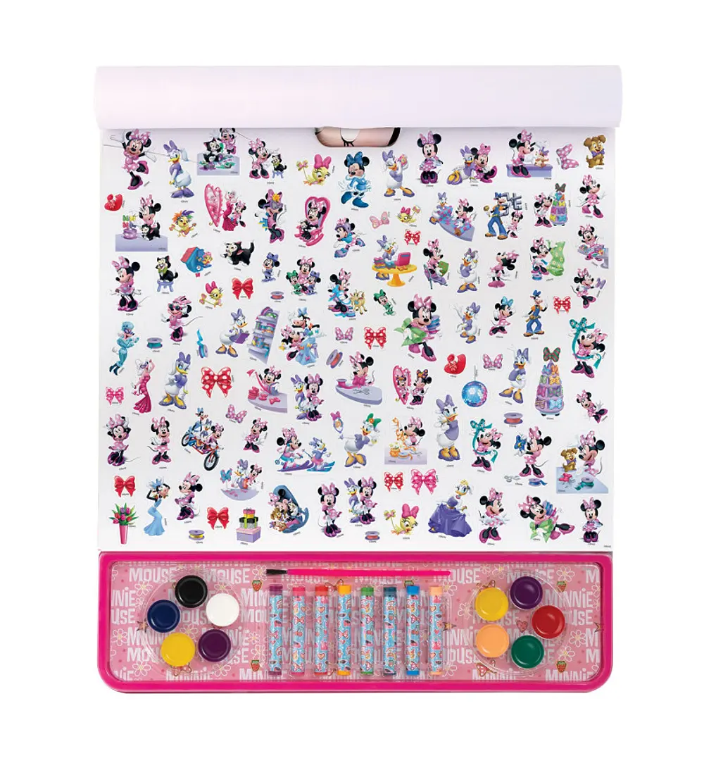 Folha de autocolantes com diversos desenhos da Minnie Mouse e amigos.