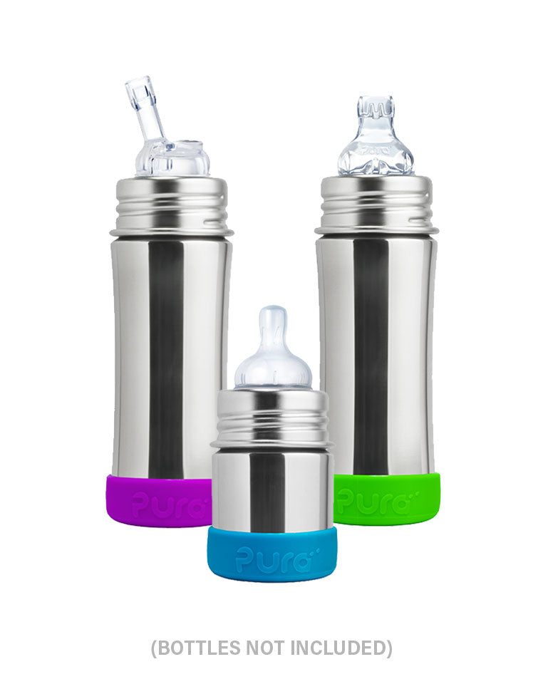 Trio de garrafas Pura com bandas de silicone coloridas