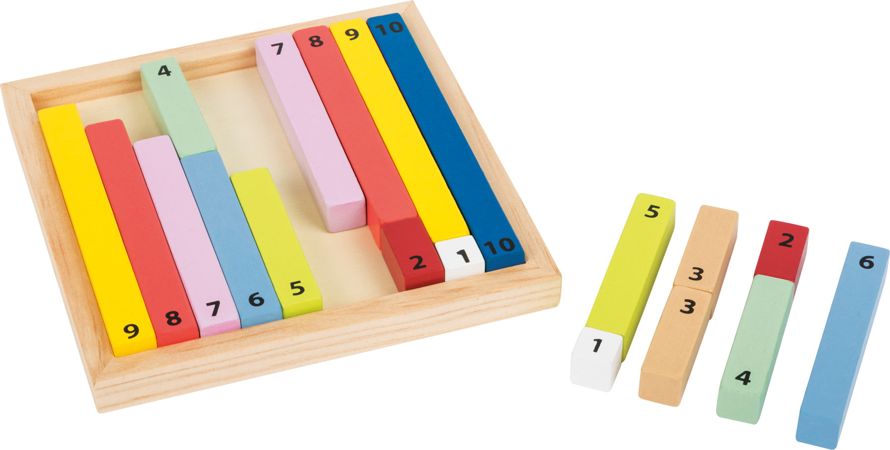 Detalhe das barras numéricas coloridas, mostrando as diferentes cores e tamanhos correspondentes aos números.