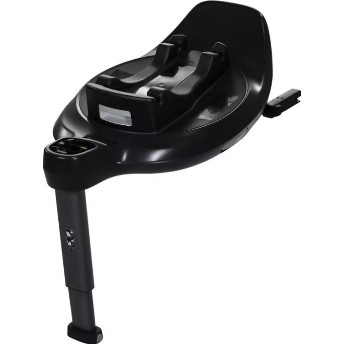 Imagem de uma base Joie i-Base™ preta, focada na instalação ISOFIX e perna de apoio, para cadeiras de carro i-Snug e i-Gemm.