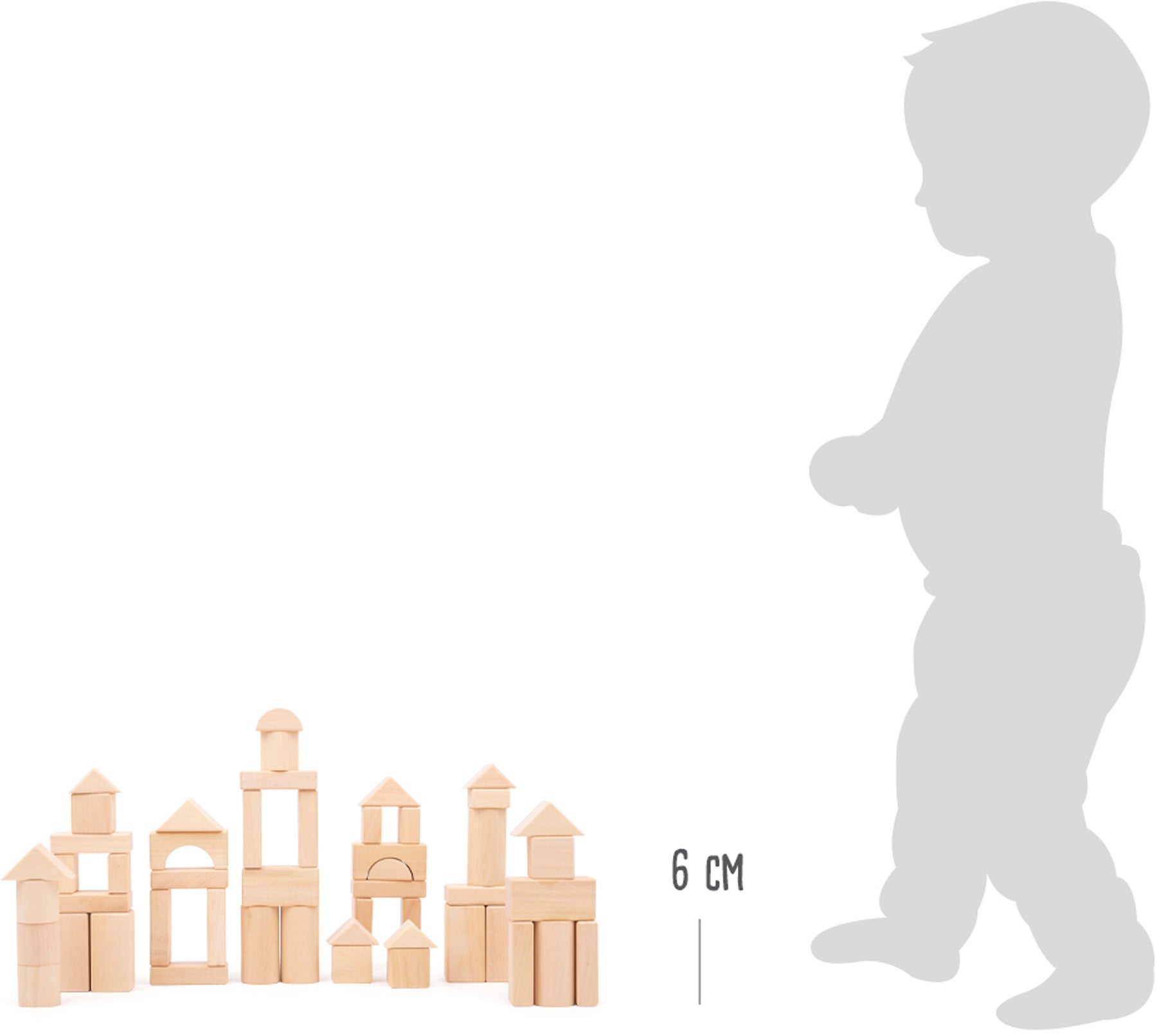 Comparação de tamanho dos blocos de construção small foot com uma criança, mostrando a escala e o tamanho adequado para as mãos pequenas.