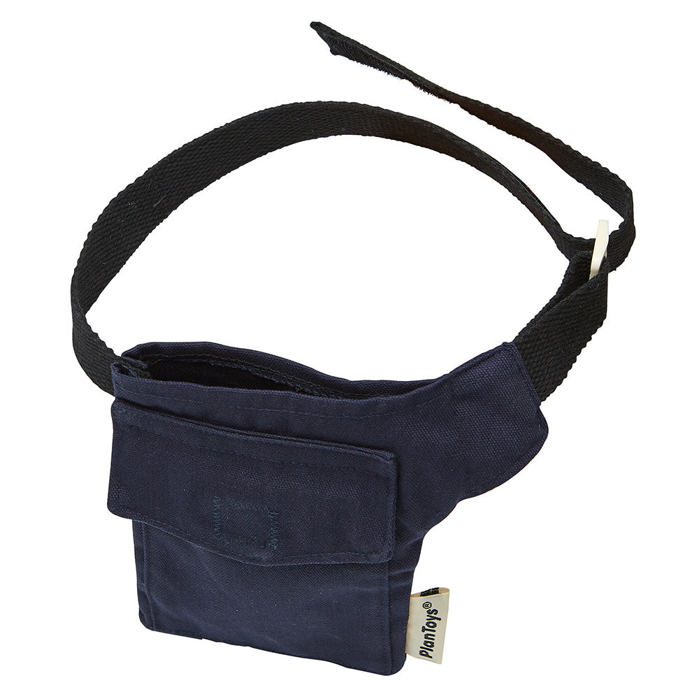 Bolsa de cintura azul marinho para o conjunto de agente secreto PlanToys, feita de tecido resistente.
