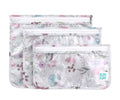 Conjunto de 3 bolsas transparentes multiusos Bumkins com padrão floral sobre fundo branco