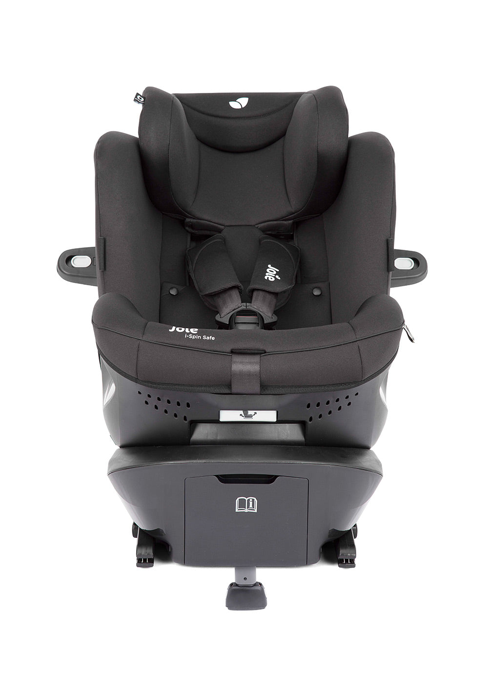 Vista lateral direita da cadeira auto preta com base ISOFIX.