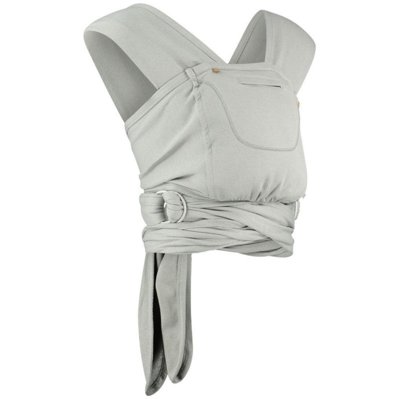Mochila Caboo cinza claro, exibindo os anéis de ajuste que permitem um encaixe seguro e confortável.