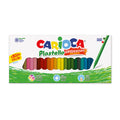 Caixa de 30 lápis de cera Carioca Plastello dispostos lado a lado, evidenciando a vasta gama de cores disponíveis.
