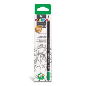 Caixa de 12 lápis de grafite Carioca Black 2H com design técnico.