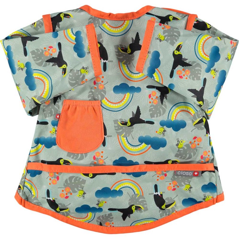 Camisa de alimentação Close com mangas compridas e tecido impermeável, detalhe do bolso frontal.