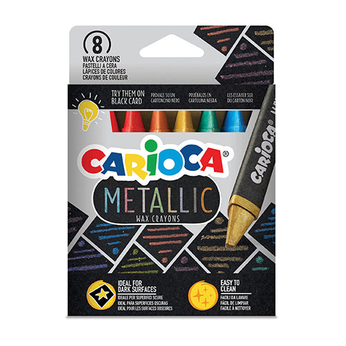 Caixa de 8 lápis de cera metálicos Carioca Maxi para papel escuro