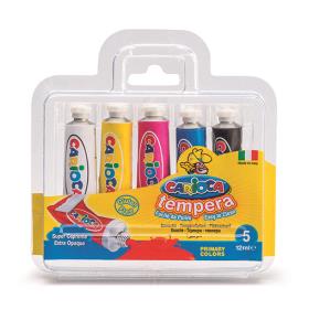 Conjunto de 5 tubos de tinta guache Carioca de 12ml em embalagem blister transparente para crianças.