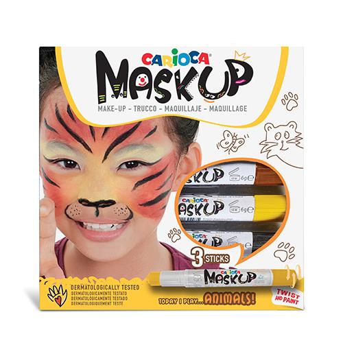 Conjunto de 3 barras de pintura facial Carioca Mask Up com tema de animais para crianças.