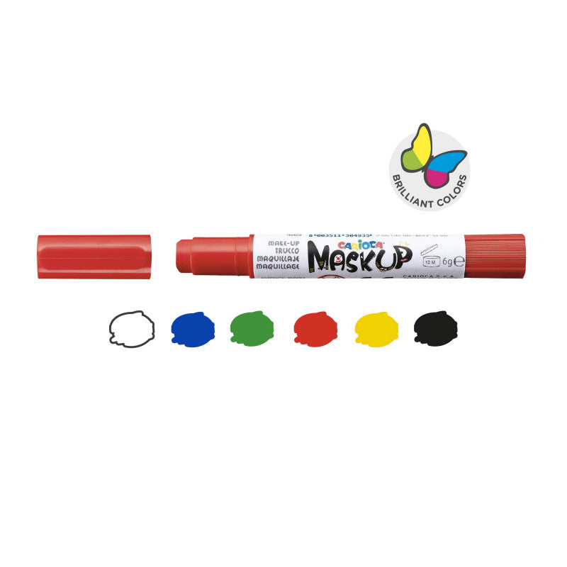 Barra de pintura facial Carioca Mask Up e amostra das 6 cores sortidas