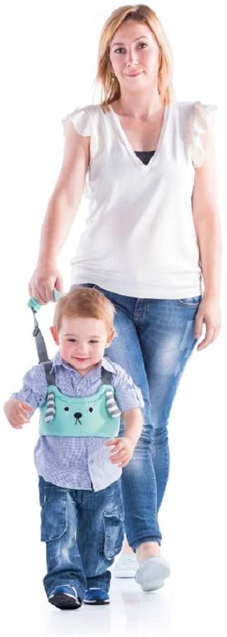 Arnês de primeiros passos Chipolino Primeiros Passos em azul e cinzento, ajustável, ideal para bebés de 10 a 24 meses.