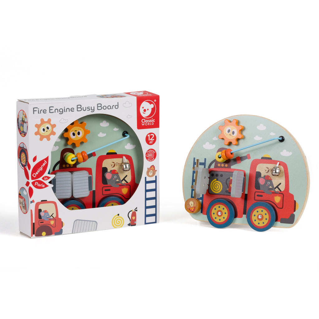 Classic World busy board Quadro de atividades Bombeiros embalado e fora da embalagem.