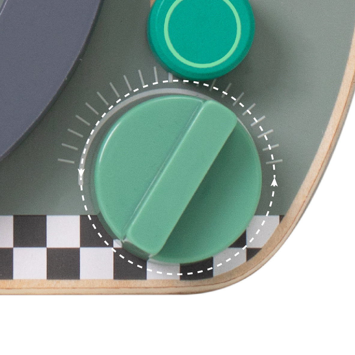 Imagem em detalhe do interruptor rotativo do Classic World busy board Quadro de atividades Volante.