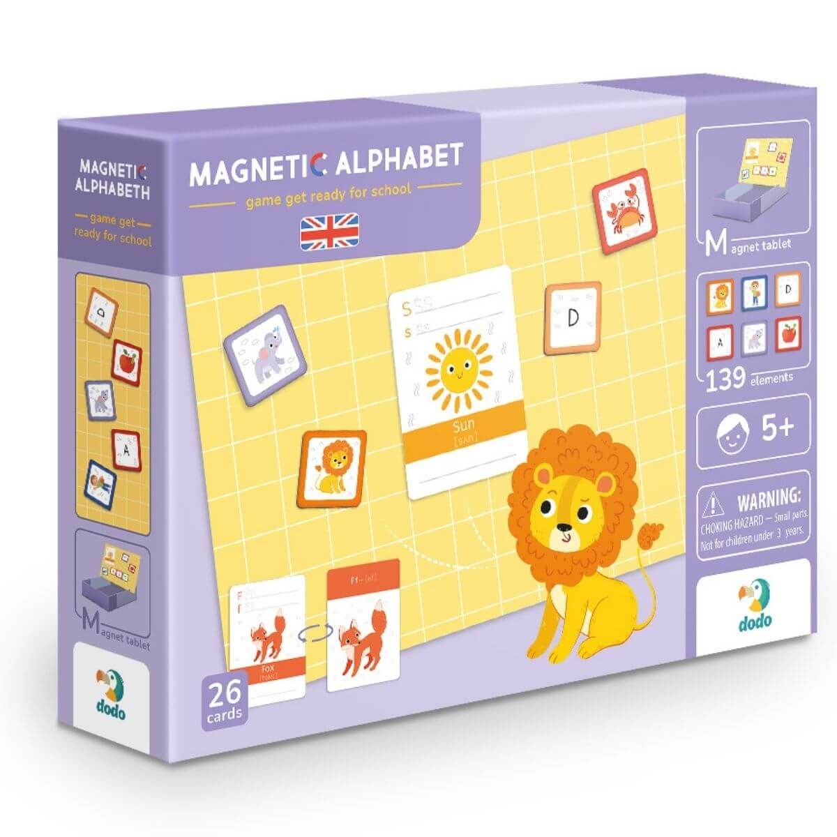 Jogo educativo Classic World Magnético Aprende a escrever em Inglês, com embalagem mostrando letras, imagens e tabuleiro magnético. Ideal para crianças a partir dos 5 anos.