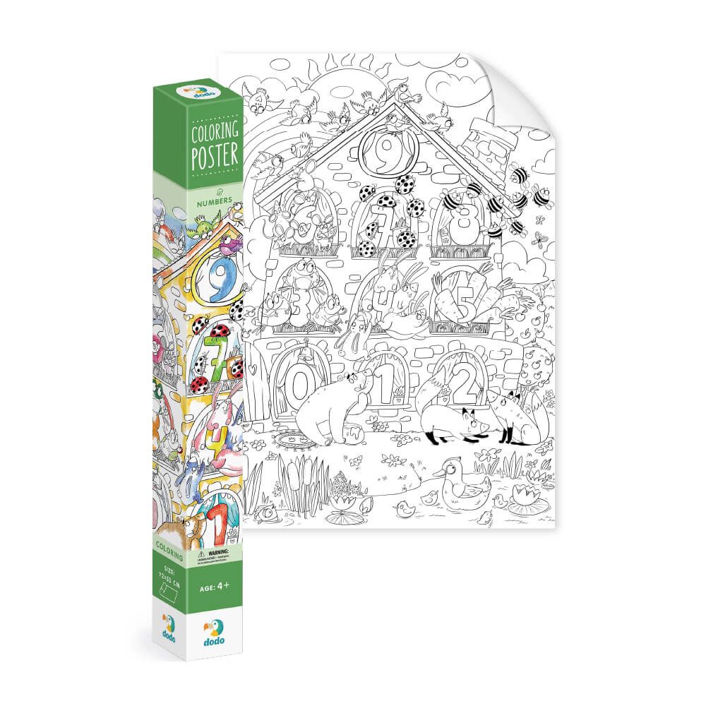 Conjunto do poster Classic World para colorir números enrolado e a sua embalagem, demonstrando o tamanho e o design do produto.