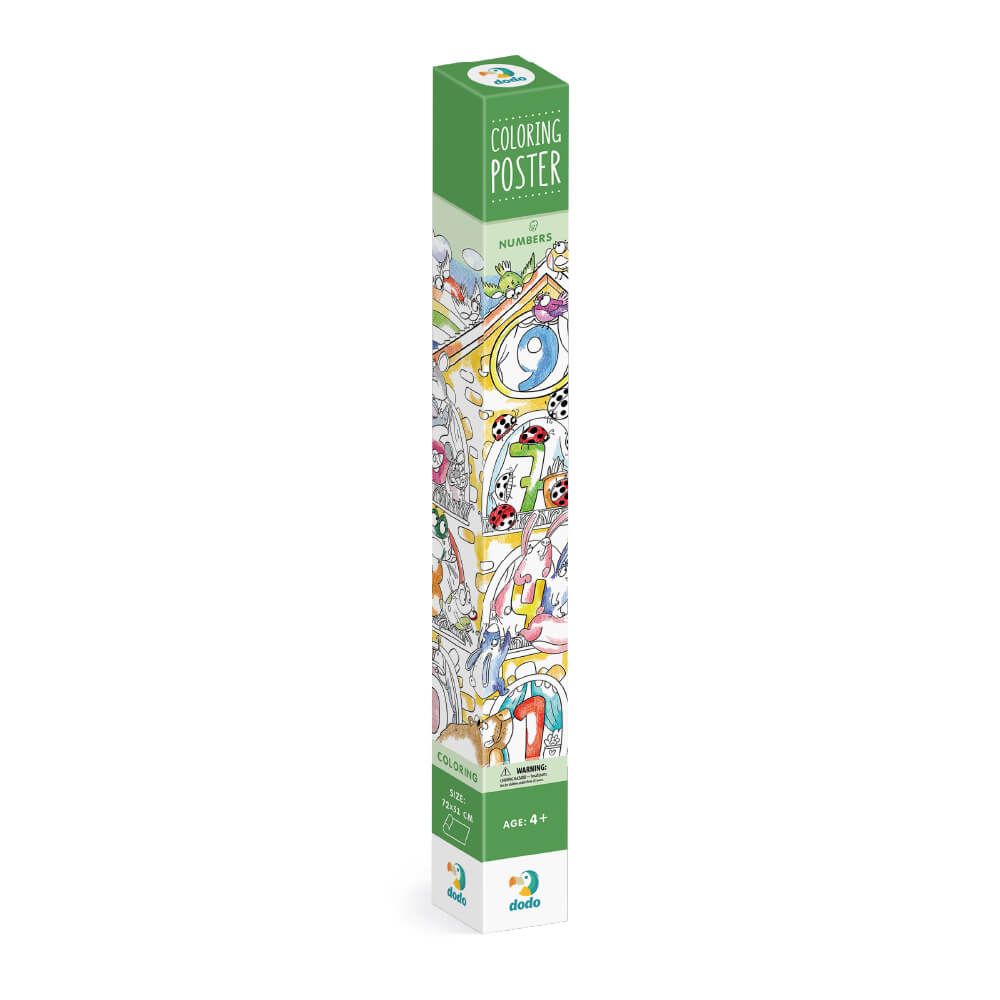 Embalagem vertical do poster Classic World para colorir números, mostrando ilustrações temáticas e indicação de idade recomendada (+4 anos).