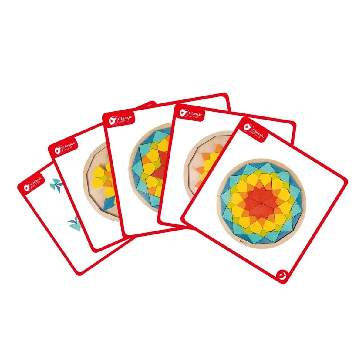 Embalagens do Puzzle Mandala Classic World mostrando diferentes padrões e possibilidades de criação.