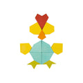 Detalhe de peças do Puzzle Mandala Classic World dispostas para formar a figura de uma galinha.