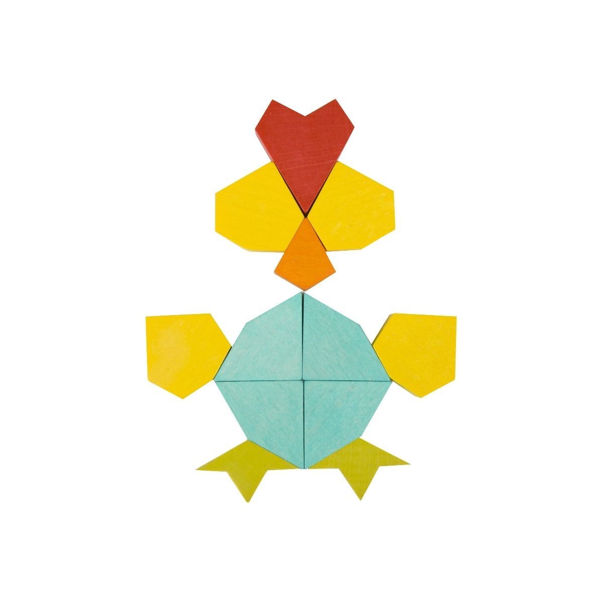 Detalhe de peças do Puzzle Mandala Classic World dispostas para formar a figura de uma galinha.