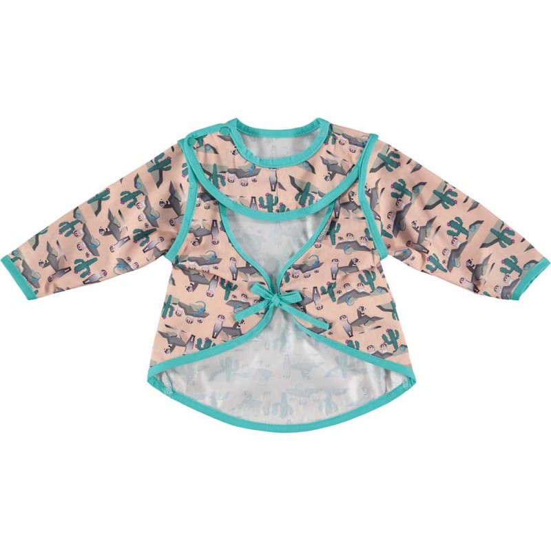 Vista traseira do babete Close com mangas Furão, mostrando o sistema de fecho e design