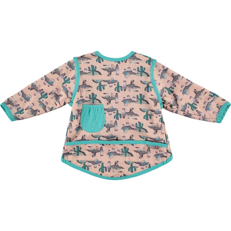 Babete com mangas Close padrão Furão em tons de bege e verde, vista frontal com bolso