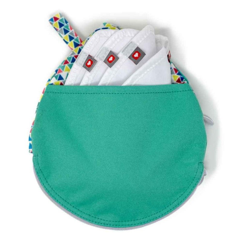 Embalagem de 4 unidades dos discos de amamentação Close Pop-in, mostrando a marca e o design reutilizável.