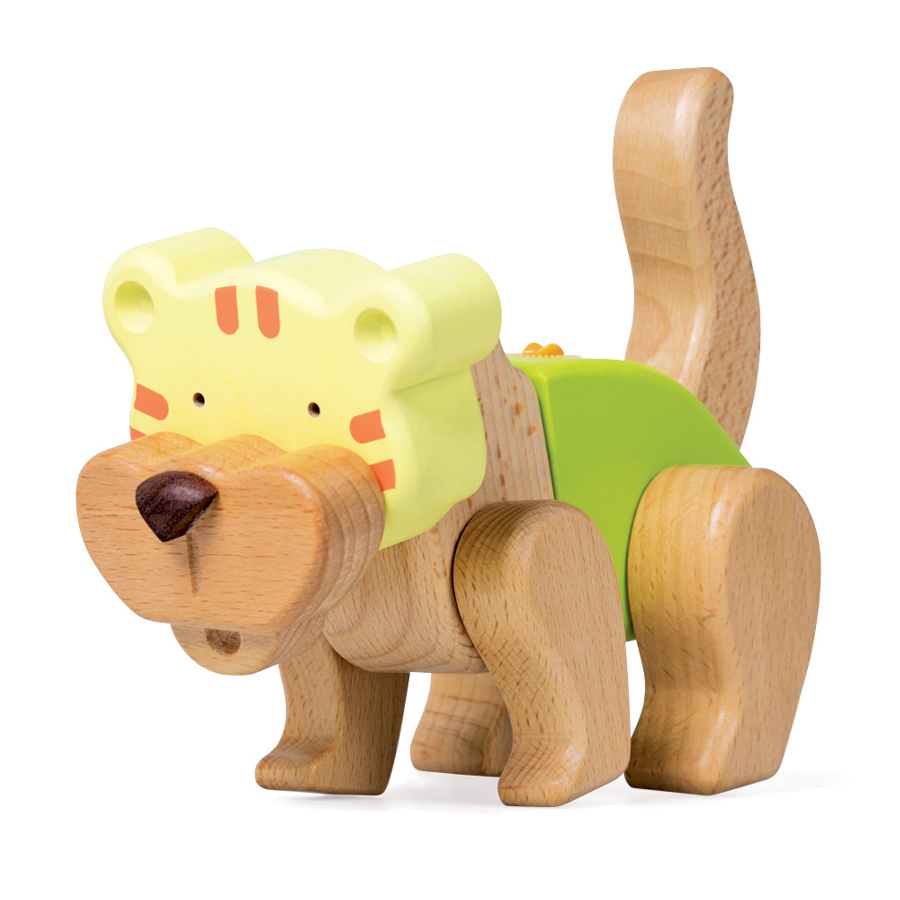 O Conjunto Criativo Tigre da small foot numa outra posição de brincadeira, mostrando a diversidade de formas que podem ser criadas.