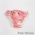 Cueca de banho reutilizável ImseVimse com padrão de baleias rosa para bebé