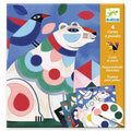 Capa do kit de colorir Djeco com ilustração de um urso polar estilizado e um pássaro, mostrando as tintas e um pincel.