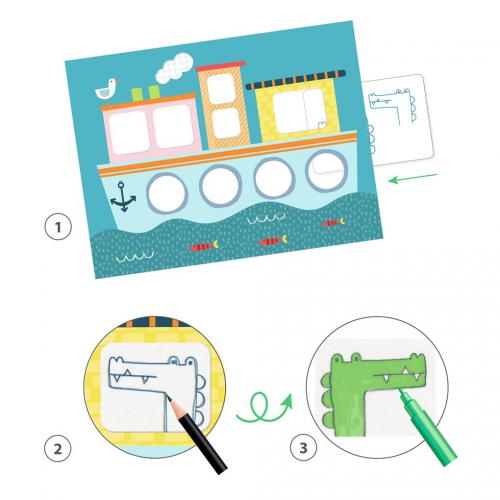 Exemplo de um cartão de transferência (decalque) com um desenho pronto a ser aplicado no cenário.