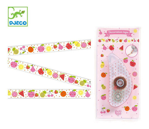 Fita cola decorativa Djeco com ilustrações de frutas e dispensador transparente