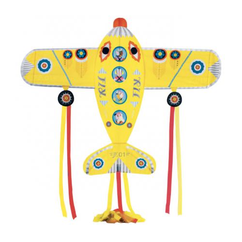 Papagaio de tecido Maxi Avião da Djeco com 122cm de largura em tons de azul e vermelho.