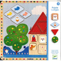Embalagem do puzzle Djeco Ludigeo, mostrando o design e as formas geométricas incluídas no brinquedo educativo.