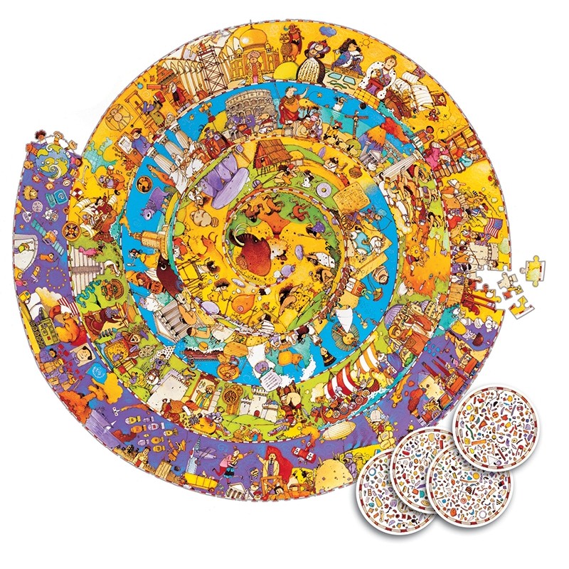 Caixa do puzzle Djeco Observação História 350 peças com livro, mostrando parte da ilustração em espiral.