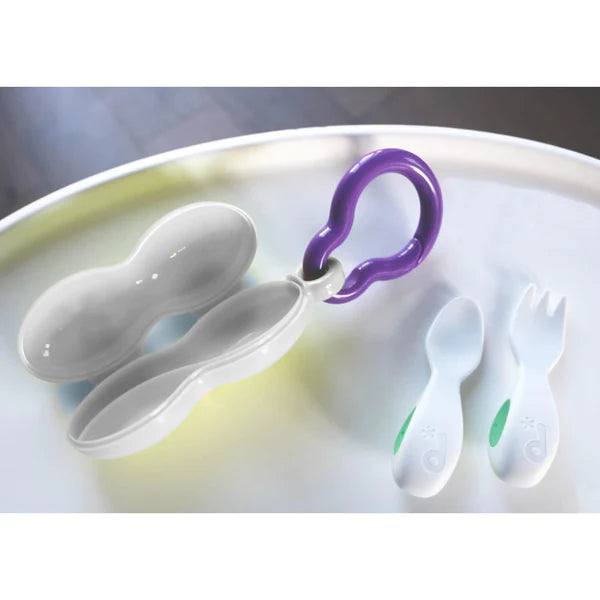 Conjunto Doddl de garfo e colher infantis azuis, com cabos compactos, prontos a usar para BLW.