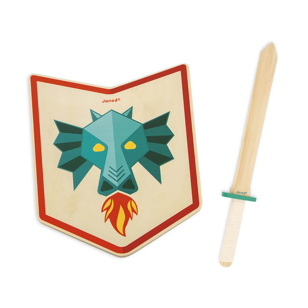 Janod Conjunto de escudo e espada em madeira Dragão