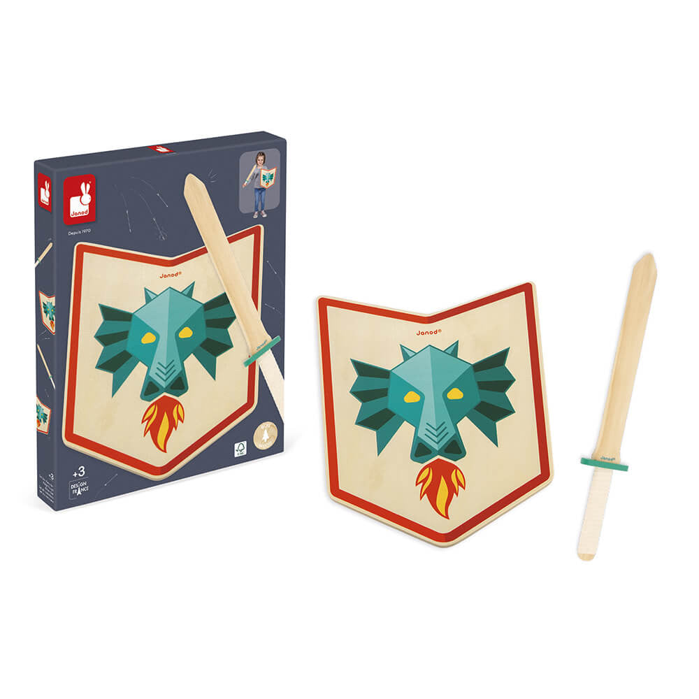 Janod Conjunto de escudo e espada em madeira Dragão