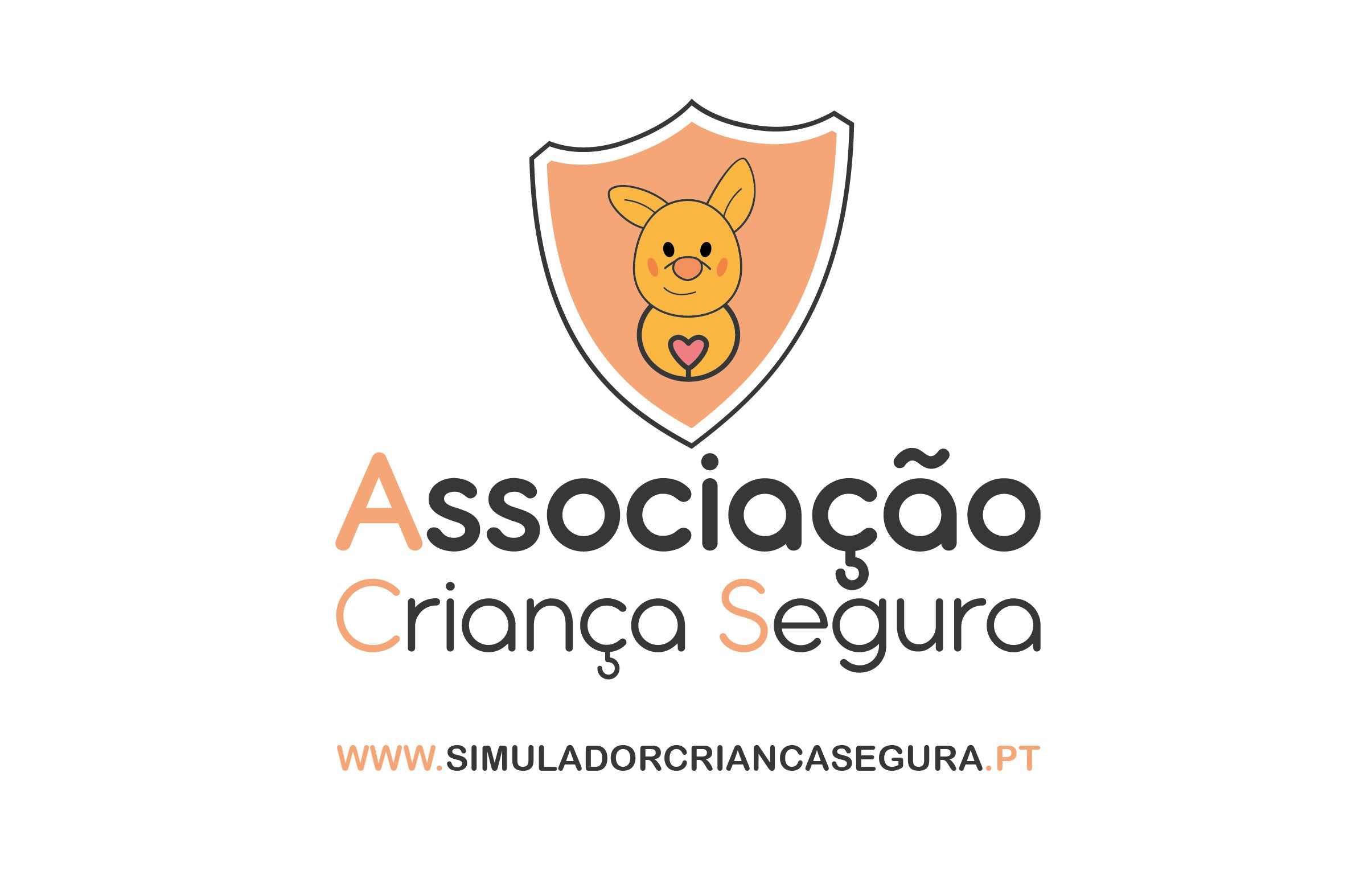 Logótipo da Associação Criança Segura, um escudo com um coelho sorridente e o endereço do simulador de segurança.