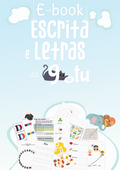 Capa do Ebook "Escrita e Letras" da Gotu, com ilustrações coloridas e letras em destaque, focado em atividades educativas para crianças.